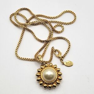 VTG Nolan Miller Faux Pearl Sun Pendant Necklace | 24" Chain | SIGNED
